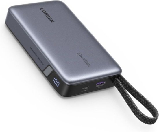 סוללת גיבוי UGREEN PB550 – 20000mAh 67W 2C1A עם כבל קבוע אפור