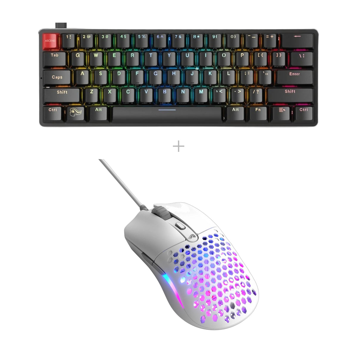 באנדל Glorious: מקלדת GMMK Compact 60% + עכבר Model O Eternal – לבן