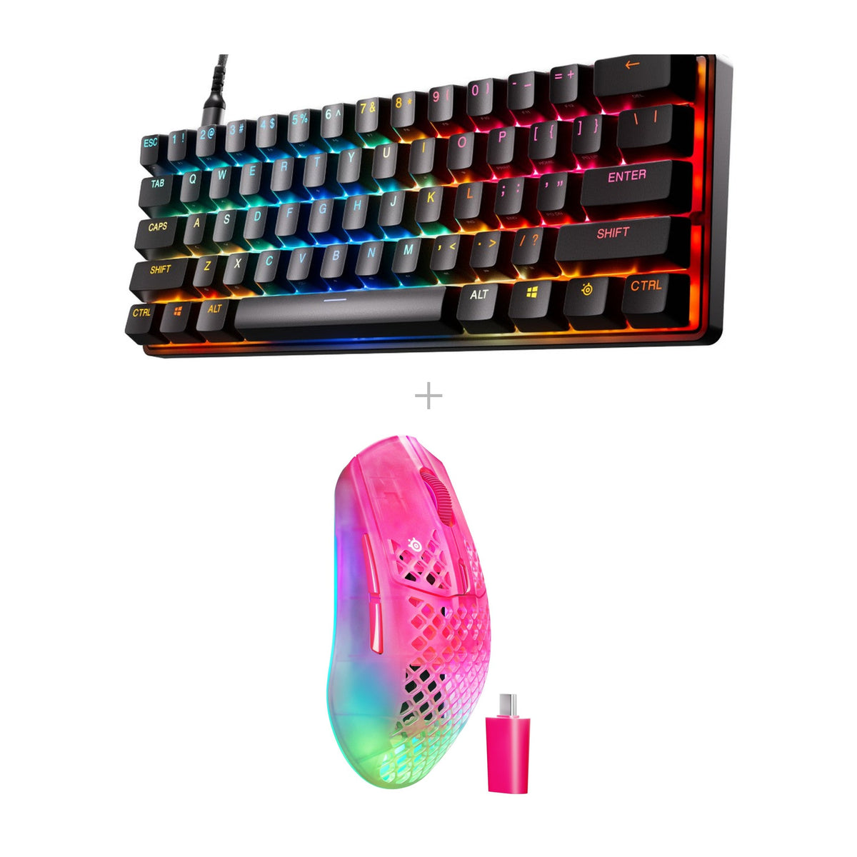 באנדל SteelSeries: מקלדת Apex Pro Mini Gen 3 + עכבר Aerox 3 Wireless – מג'נטה - ורוד