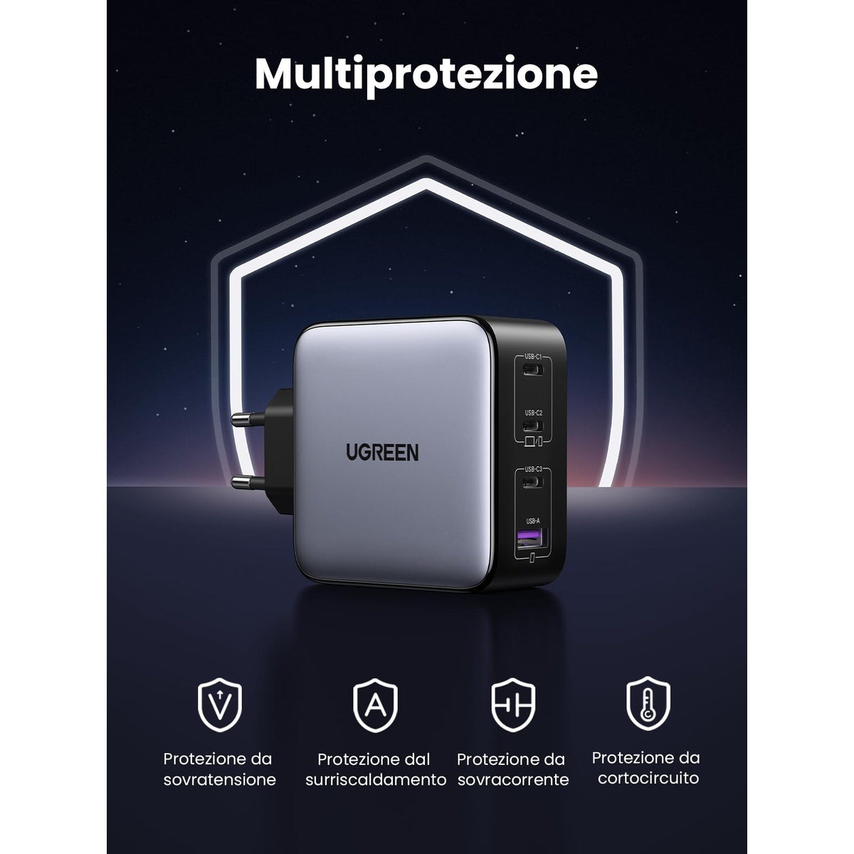 מטען שולחני UGREEN 100W GaN PD עם 4 יציאות – תמונה 7
