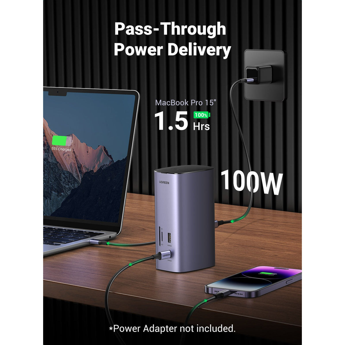 תחנת עגינה 13-ב-1 UGREEN USB-C CM555 90325 עם HDMI כפול ו-DP – תמונה 7