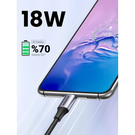 כבל UGREEN USB-A 2.0 to USB-C Cable Nickel Plating Aluminum Braid – תמונה 2