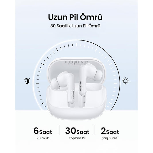 אוזניות UGREEN HiTune T6 ANC TWS עם תצוגה לבן – תמונה 2