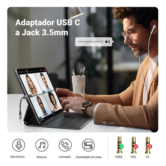 מתאם אוזניות UGREEN USB-C ל-3.5 מ״מ עם DAC – תמונה 2