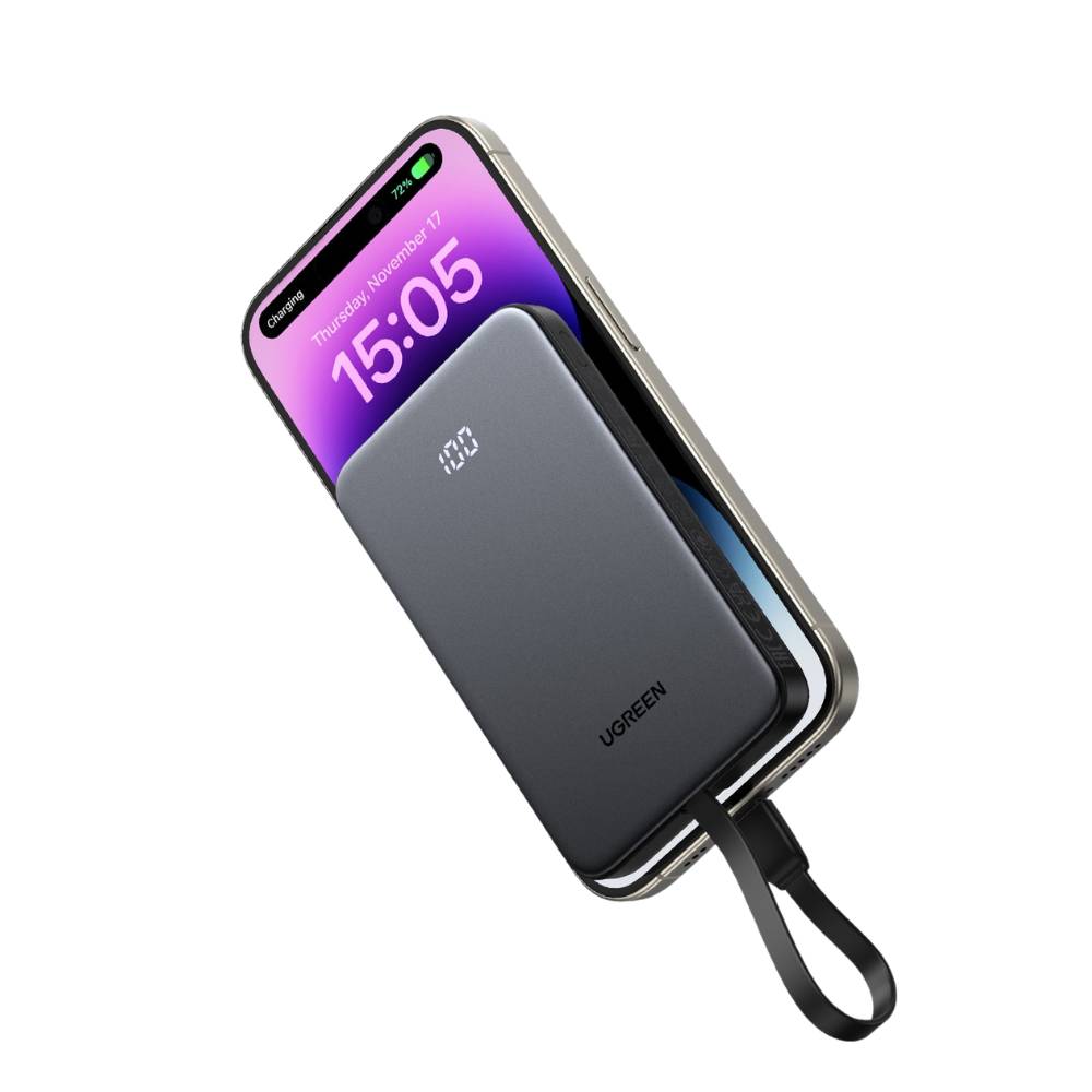 סוללת גיבוי UGREEN PB526 – 10000mAh 20W 1C1A עם 1× 20W Built-in כבל שחור