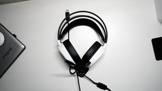 black and white corded headphones