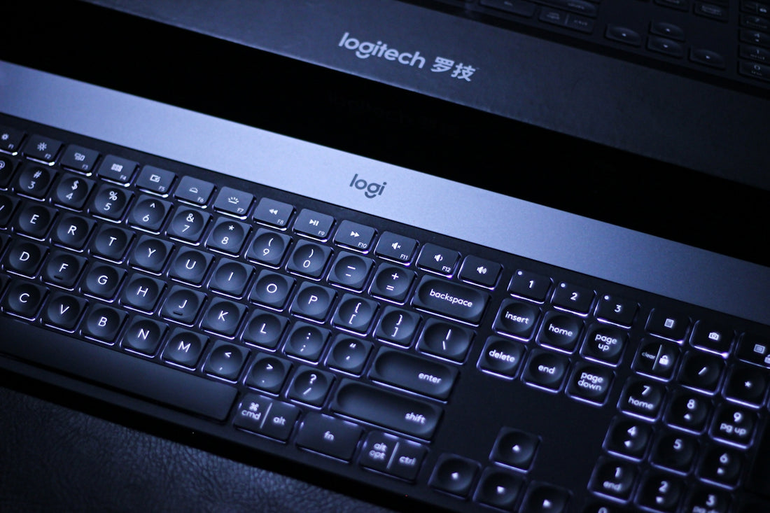a black keyboard with a white background