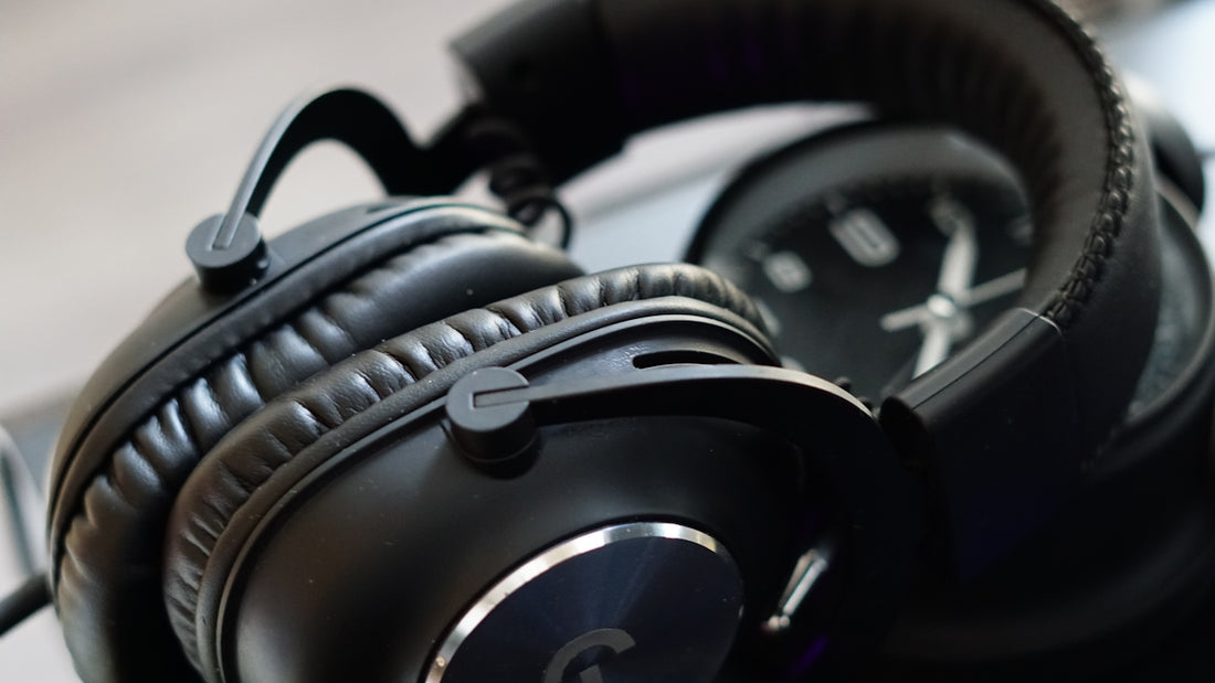 a pair of headphones sitting on top of a table