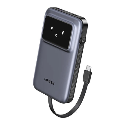 סוללת גיבוי UGREEN PB511 – UNO 10000mAh Quick Charging Robot 30W Build-in USB-C כבל אפור