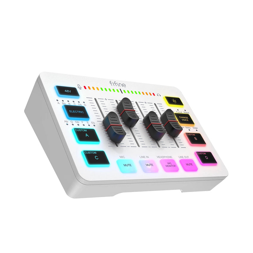 מיקסר גיימינג FIFINE SC3 – מיקסר RGB עם 4 ערוצים, ממשק מיקרופון XLR לפודקאסטים ומשחקים - Mobeess