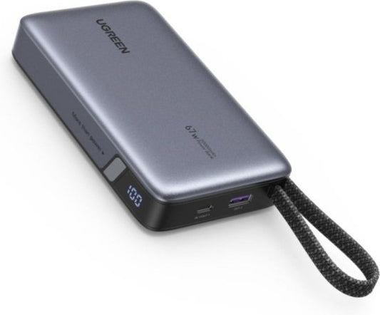 סוללת גיבוי UGREEN PB550 – 20000mAh 67W 2C1A עם כבל קבוע אפור