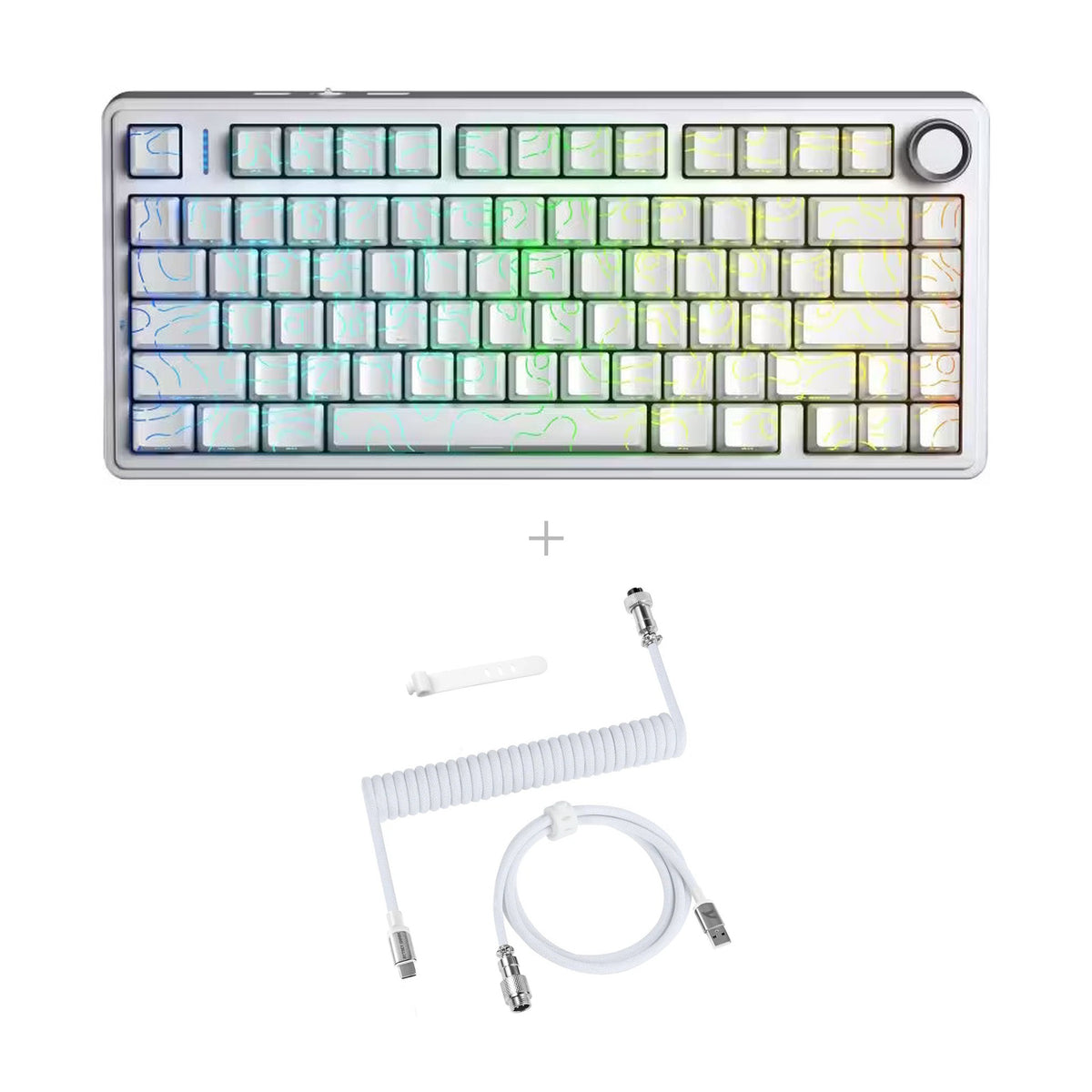 באנדל AULA F75HE + כבל C01PRO – לבן טופוגרפי / Black King Magnetic Switch / לבן אורך - 1.65 מטר
