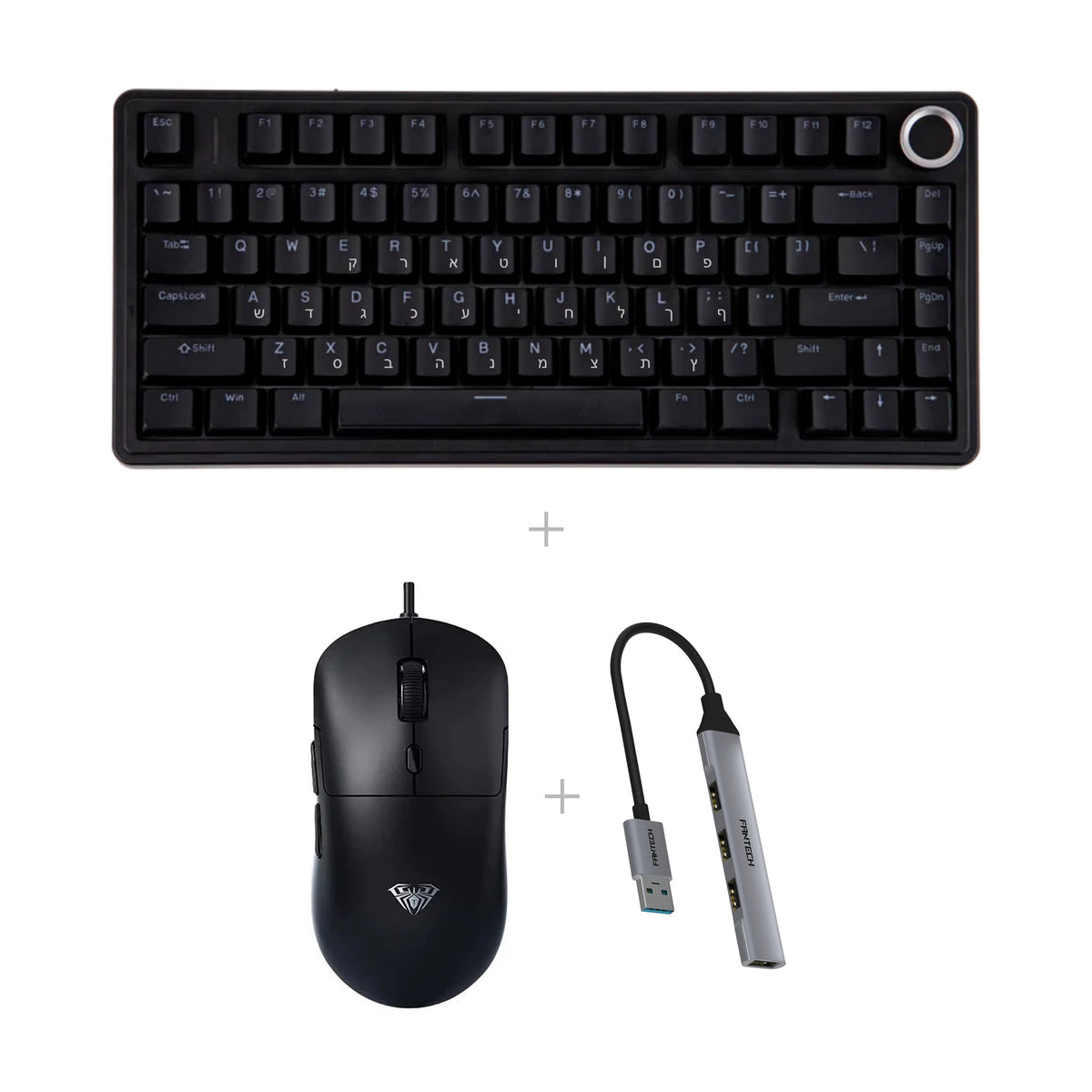 באנדל AULA F75 + AULA S35 + מפצל USB – שחור (כולל עברית) / שחור