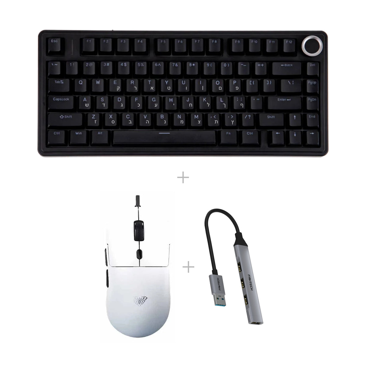 באנדל AULA F75 + AULA S35 + מפצל USB – שחור (כולל עברית) / לבן