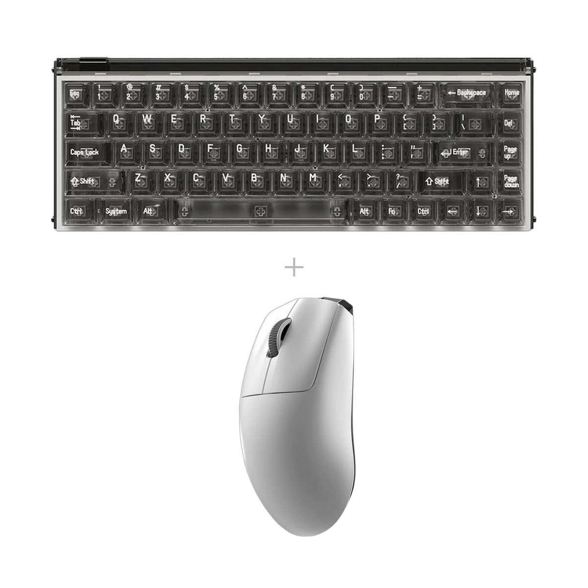 באנדל MelGeek MADE68 Pro+ + MelGeek Horus – אפור - שקוף (כולל חריטה בעברית) / לבן