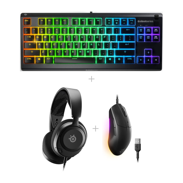 באנדל SteelSeries: Apex 3 TKL + Rival 3 Gen 2 + אוזניות Arctis Nova 1