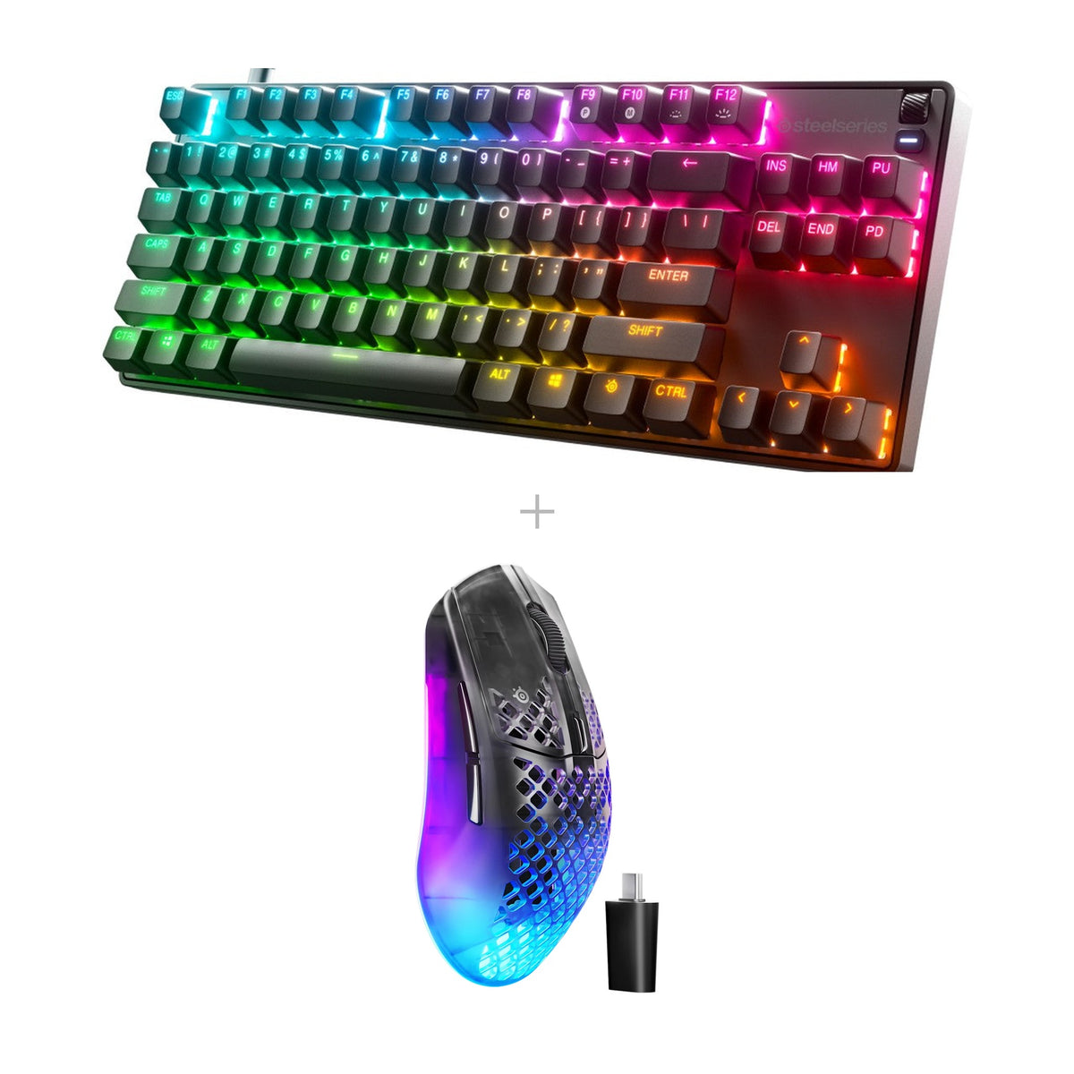 באנדל SteelSeries: מקלדת אופטית Apex 9 TKL + עכבר Aerox 3 Wireless – שחור