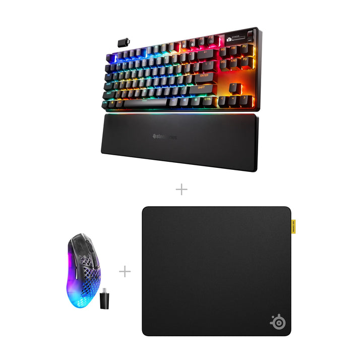 באנדל SteelSeries: Apex Pro TKL Wireless Gen 3 + Aerox 3 + פד QcK