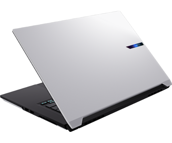 מחשב נייד GIGABYTE AERO X16 1VH93EEC94DH, מבט אחורי עם מעטפת לבנה ופנים שחור