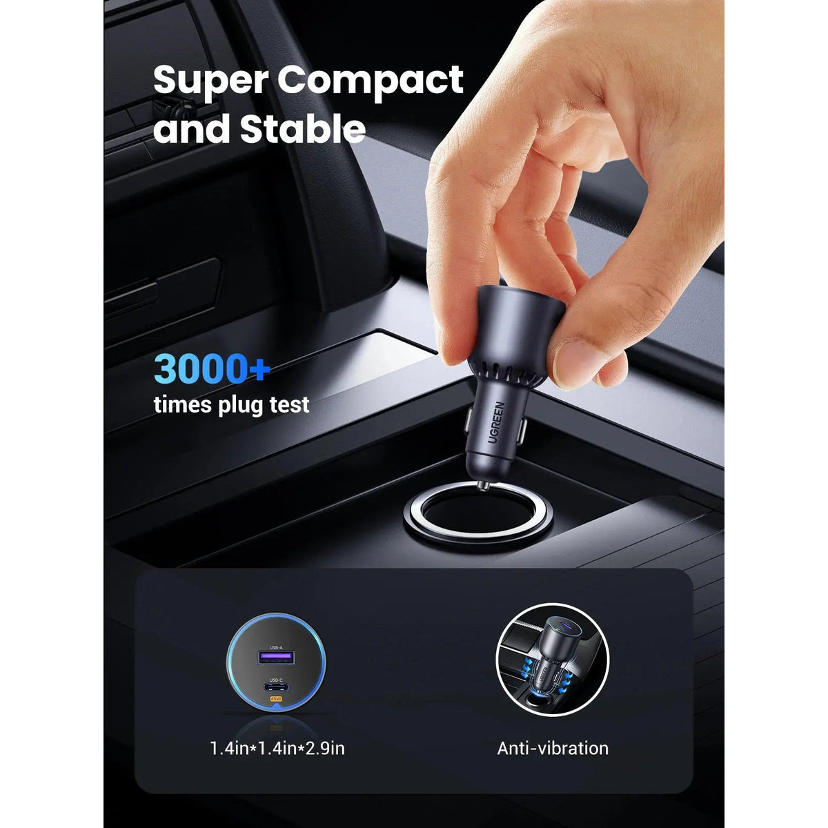 מטען לרכב UGREEN 63W USB-C + USB-A – תמונה 4
