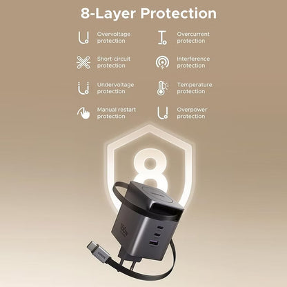 מטען UGREEN Nexode Pro 100W 3C1A GaN עם כבל מתכווץ מובנה אפור – תמונה 7
