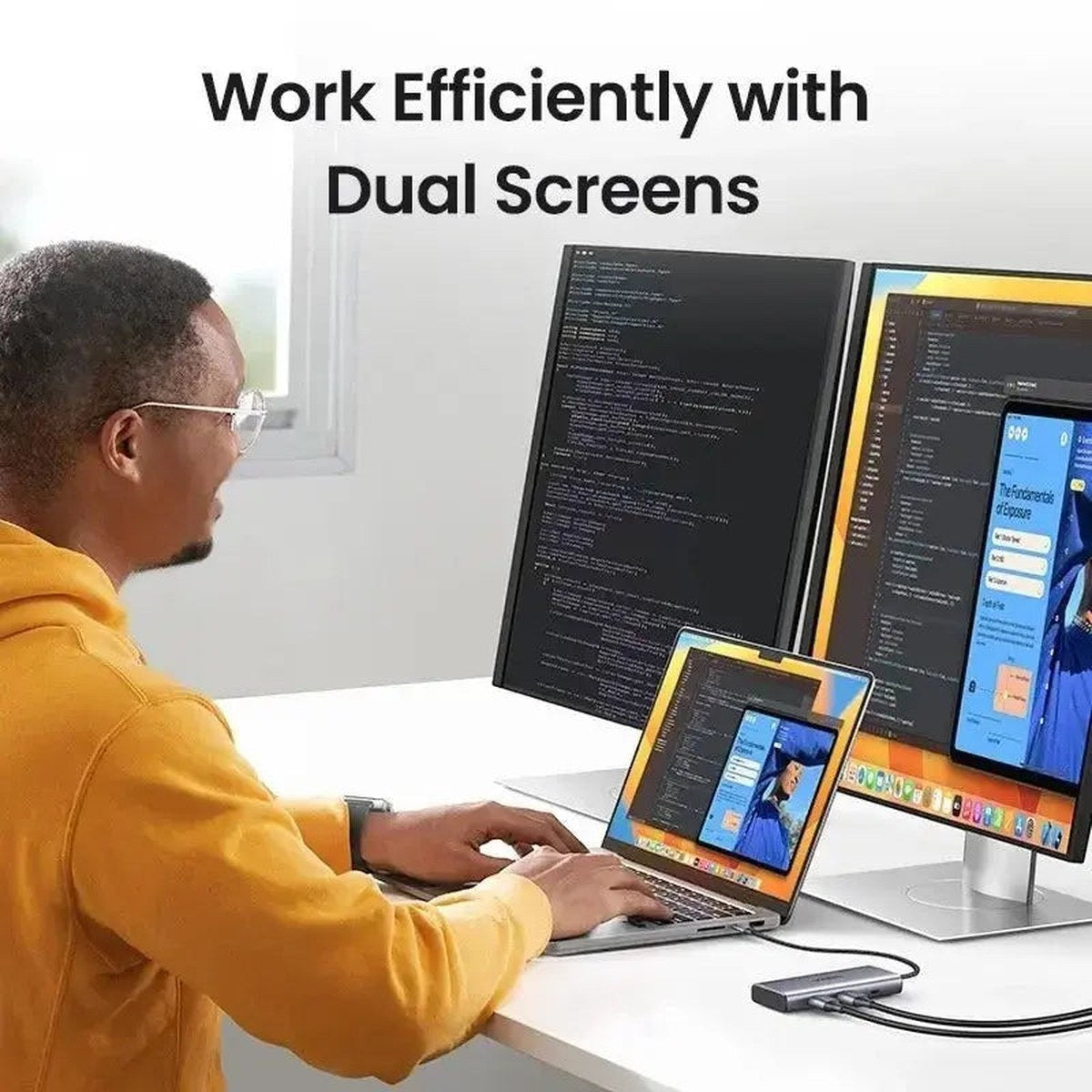 תחנת עגינה UGREEN 7-in-1 USB-C Hub 100W PD 2x HDMI תמיכה ב-4K 30Hz – תמונה 3