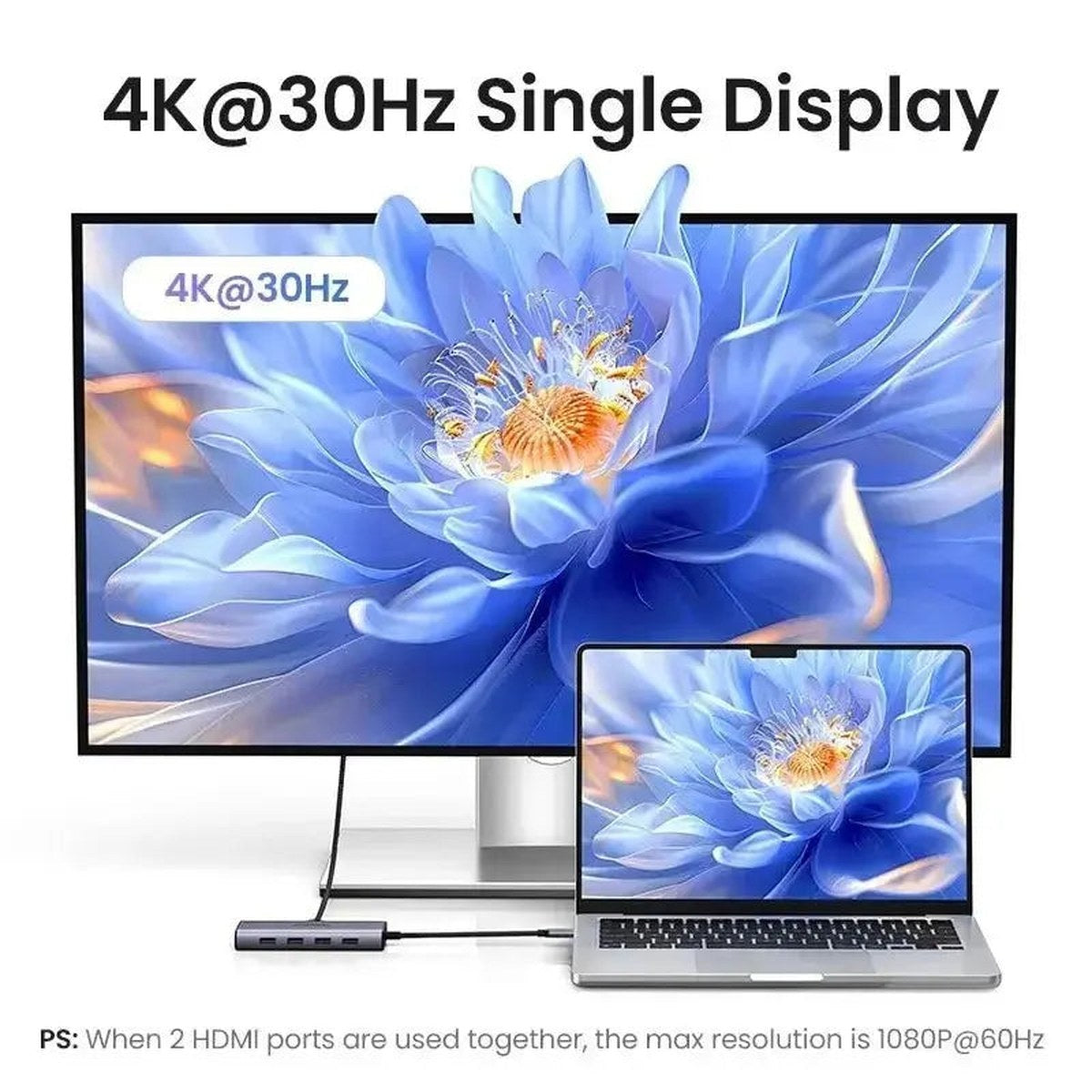 תחנת עגינה UGREEN 7-in-1 USB-C Hub 100W PD 2x HDMI תמיכה ב-4K 30Hz – תמונה 5