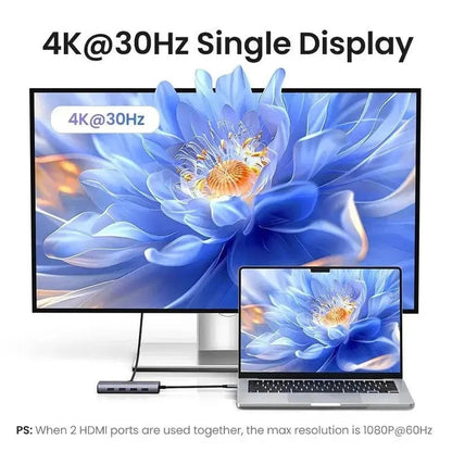 תחנת עגינה UGREEN 7-in-1 USB-C Hub 100W PD 2x HDMI תמיכה ב-4K 30Hz – תמונה 5