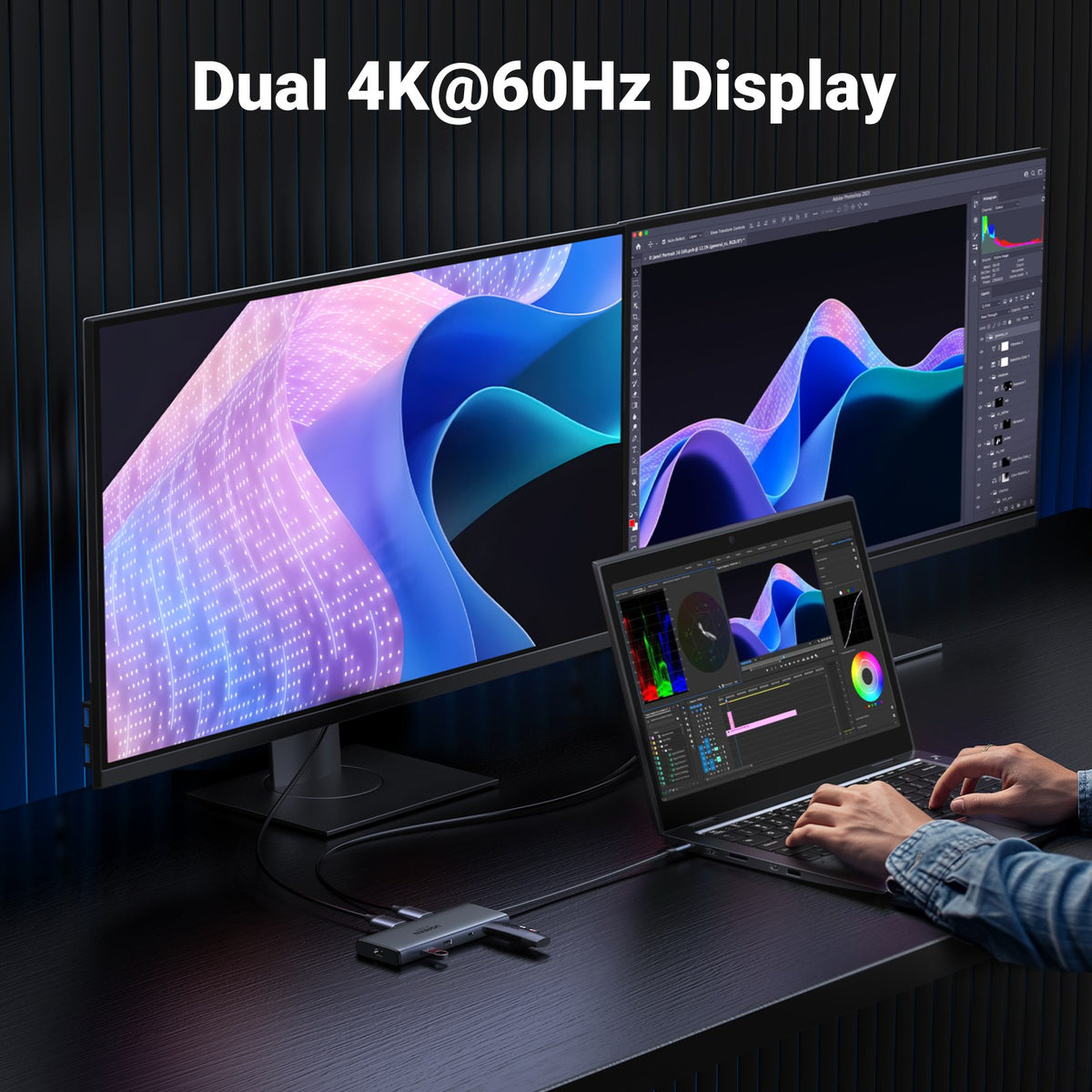 מולטיפורט UGREEN USB-C 10 ב-1 עם HDMI כפול, רשת וקורא כרטיסים – תמונה 4