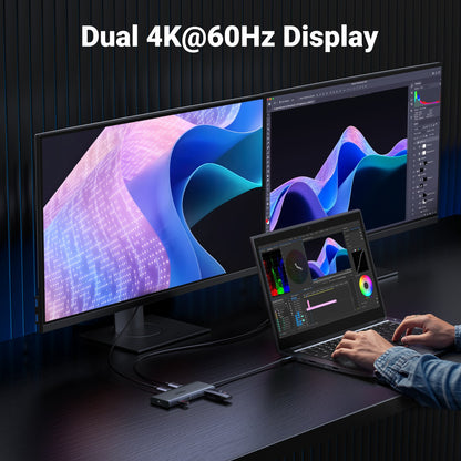 מולטיפורט UGREEN USB-C 10 ב-1 עם HDMI כפול, רשת וקורא כרטיסים – תמונה 4