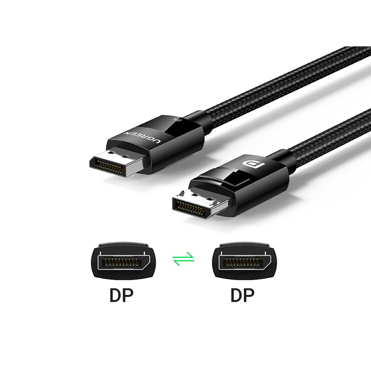 כבל UGREEN DP 1.4 Male to Male Plastic Case Braided Cable – 1 מטר – תמונה 3