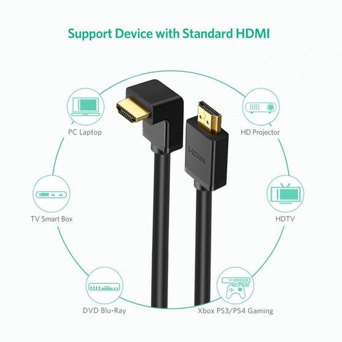 כבל UGREEN HDMI Cable Right Angle 90 Degree – 1 מטר – תמונה 6
