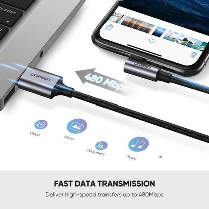 כבל UGREEN USB-A ל-Lightning קלוע באורך 1 מטר שחור – תמונה 5