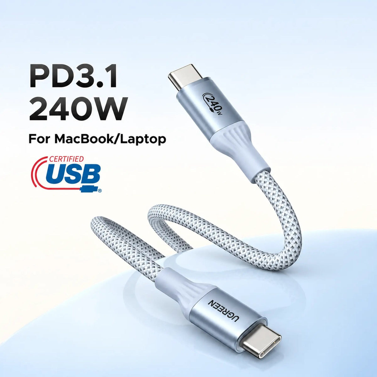 כבל טעינה UGREEN 240W USB-C ל-USB-C באורך 1 מטר – תמונה 2