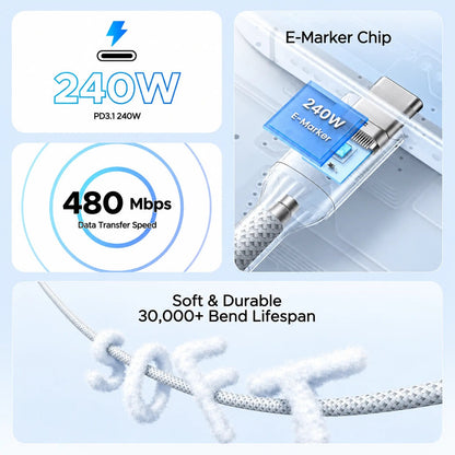 כבל טעינה UGREEN 240W USB-C ל-USB-C באורך 1 מטר – תמונה 3
