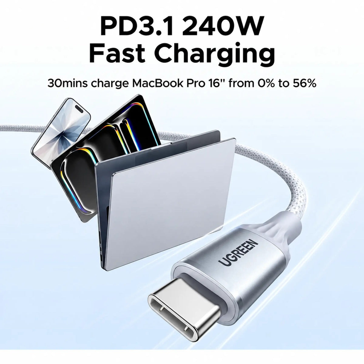 כבל טעינה UGREEN 240W USB-C ל-USB-C באורך 1 מטר – תמונה 6