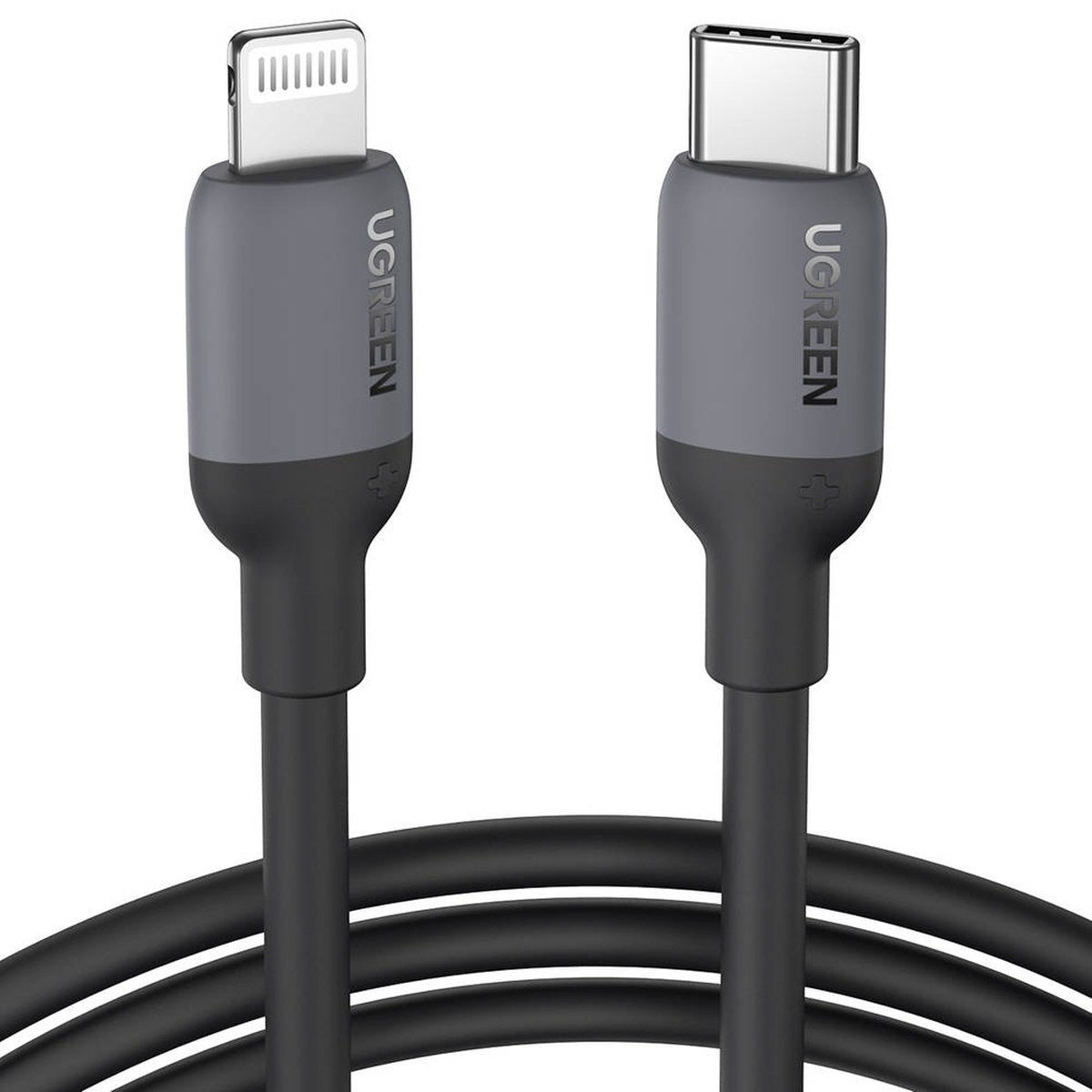 כבל UGREEN USB-C ל-Lightning סיליקון באורך 1 מטר שחור – שחור – תמונה 1