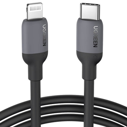 כבל UGREEN USB-C ל-Lightning סיליקון באורך 1 מטר שחור – שחור – תמונה 1