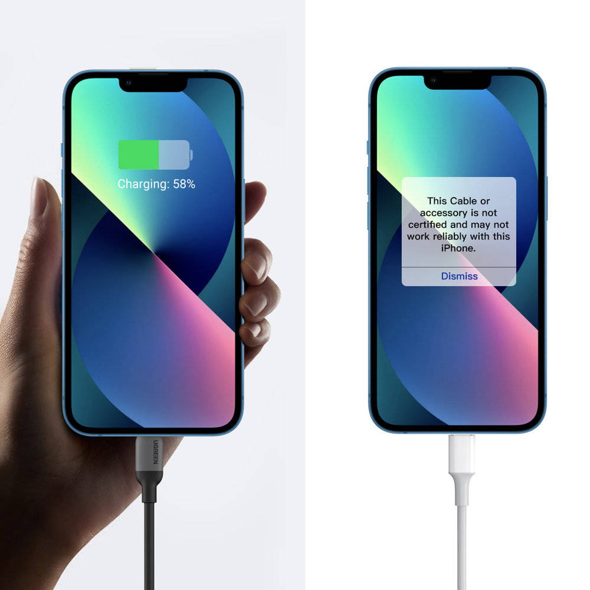 כבל UGREEN USB-C ל-Lightning סיליקון באורך 1 מטר שחור – שחור – תמונה 5