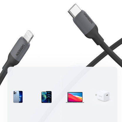 כבל UGREEN USB-C ל-Lightning סיליקון באורך 1 מטר שחור – שחור – תמונה 6
