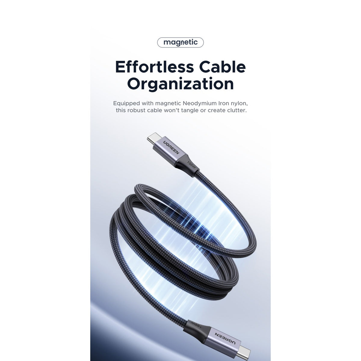 כבל UGREEN USB-C ל-USB-C 100W PD מתלפף בעצמו – תמונה 2