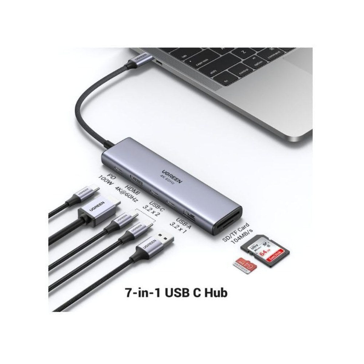 תחנת עגינה UGREEN USB-C 7-in-1 10Gbps 4K 60Hz – תמונה 3