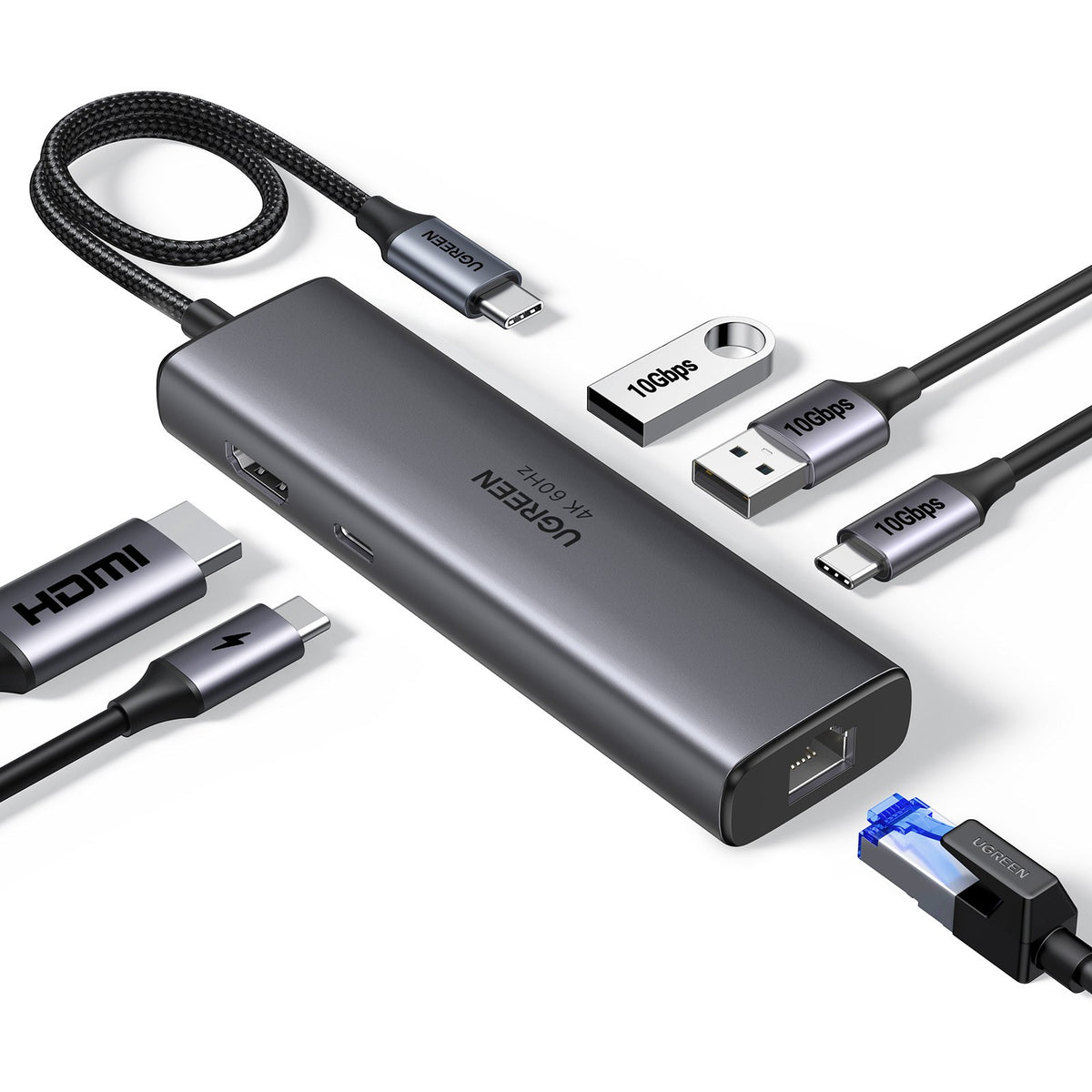 תחנת עגינה UGREEN 6-in-1 USB-C 4K 60Hz 10Gbps – תמונה 1