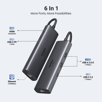 תחנת עגינה UGREEN 6-in-1 USB-C 4K 60Hz 10Gbps – תמונה 2