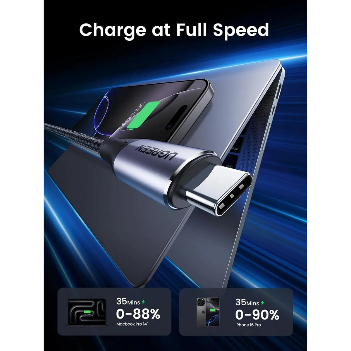 כבל UGREEN USB-C PD 100W באורך 1 מטר – תמונה 6
