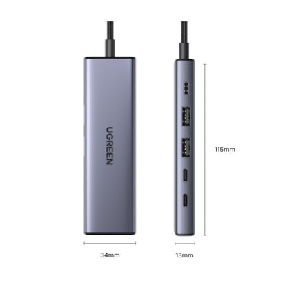 רכזת USB-C UGREEN CM511 – 6 ב-1 USB-C רכזת/DisplayPort 2C2A/PD 100W אפור