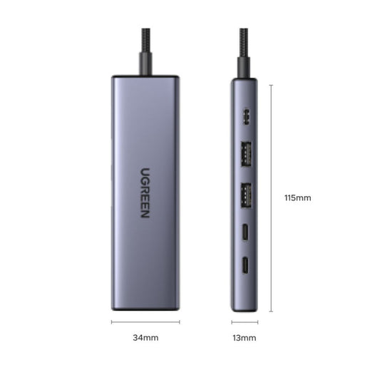 רכזת USB-C UGREEN CM511 – 6 ב-1 USB-C רכזת/DisplayPort 2C2A/PD 100W אפור