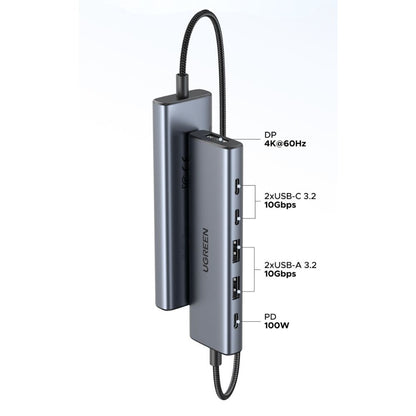 רכזת USB-C UGREEN CM511 – 6 ב-1 USB-C רכזת/DisplayPort 2C2A/PD 100W אפור