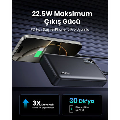 סוללת חרום UGREEN 20000mAh 20W PD שחור – תמונה 5