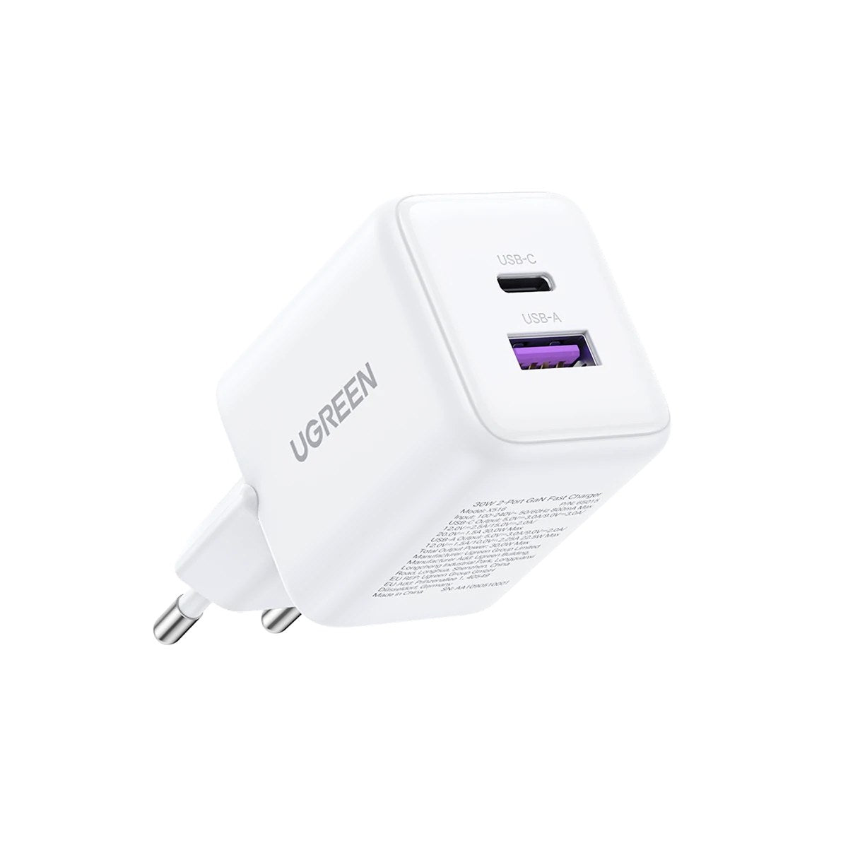 מטען קיר UGREEN 30W 2-Port GaN Fast Charger לבן – תמונה 1
